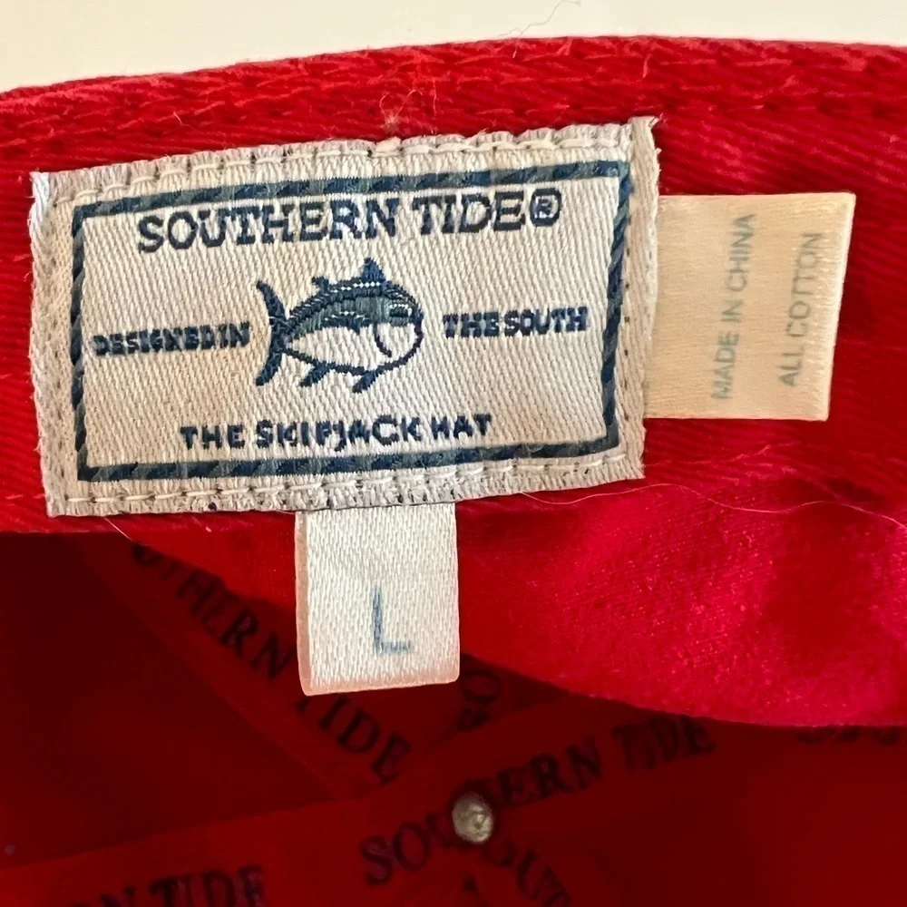 Southern Tide red embroidered fish Skipjack baseball cap sz L adjustable